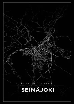 Kort - Seinäjoki - Sort Plakat (21x29.7 cm (A4))