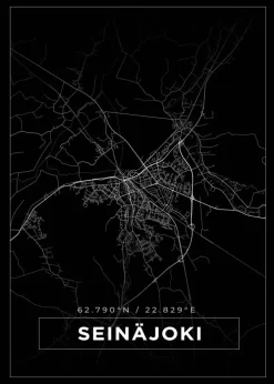 Kort - Seinäjoki - Sort Plakat (21x29.7 cm (A4))
