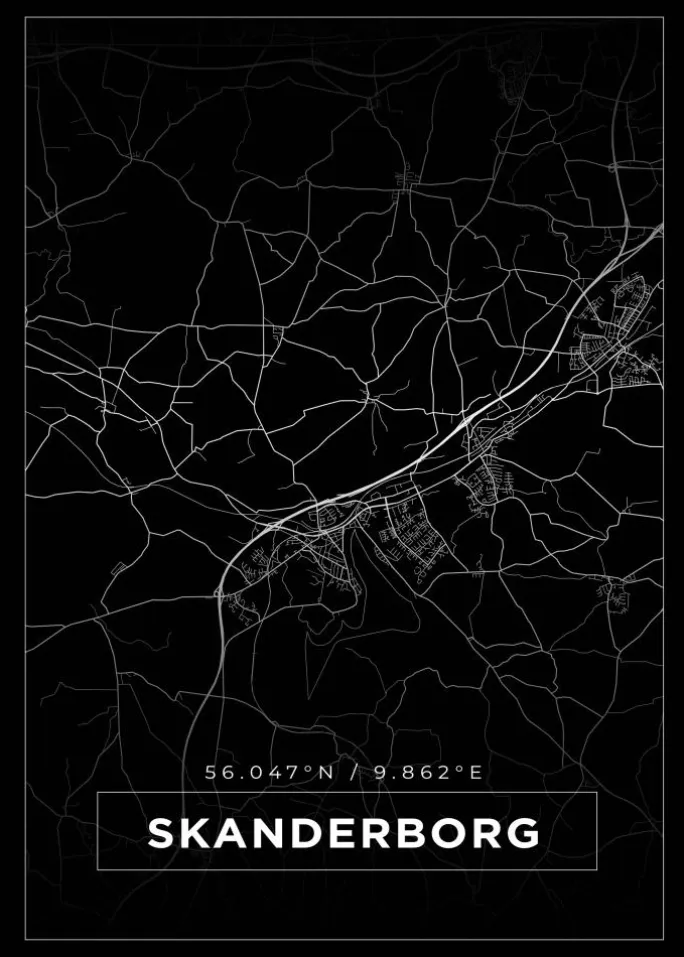 Kort - Skanderborg - Sort Plakat (21x29.7 cm (A4))