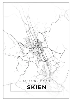 Kort - Skien - Hvid Plakat (21x29.7 cm (A4))