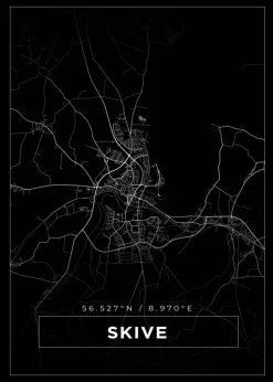 Kort - Skive - Sort Plakat (21x29.7 cm (A4))