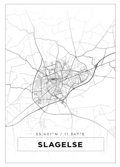 Kort - Slagelse - Hvid Plakat (21x29.7 cm (A4))
