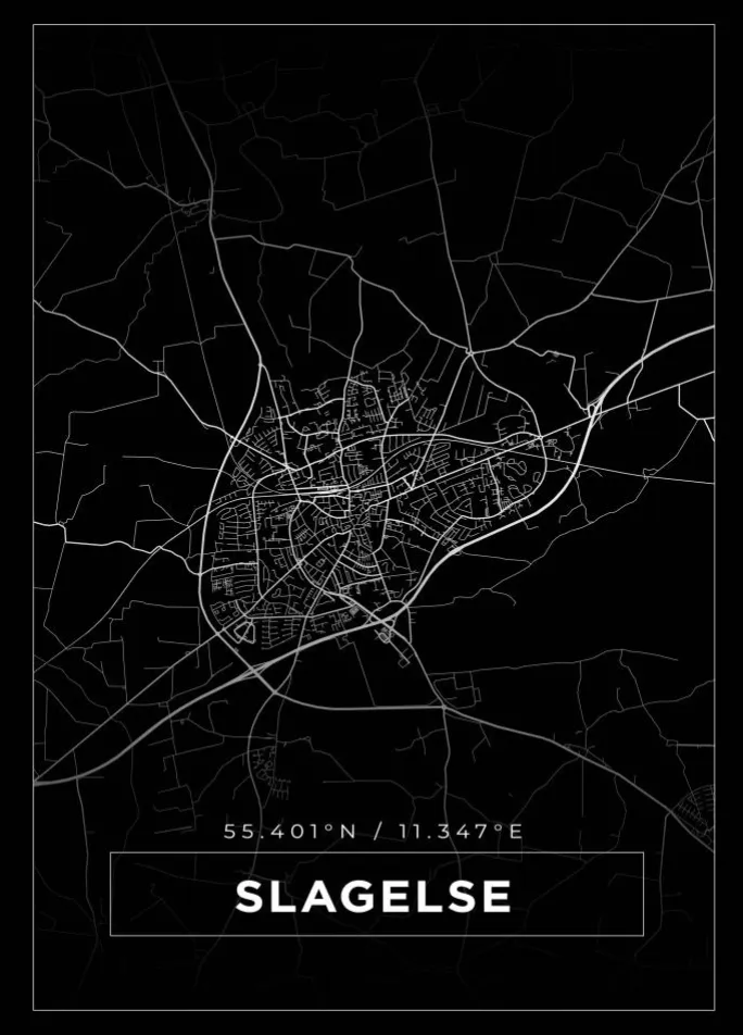 Kort - Slagelse - Sort Plakat (21x29.7 cm (A4))