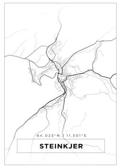 Kort - Steinkjer - Hvid Plakat (21x29.7 cm (A4))