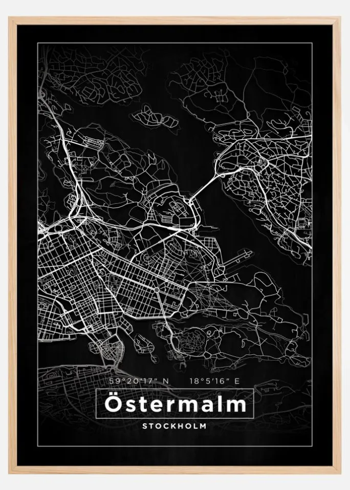 Kort - Östermalm - Sort Plakat (21x29.7 cm (A4))