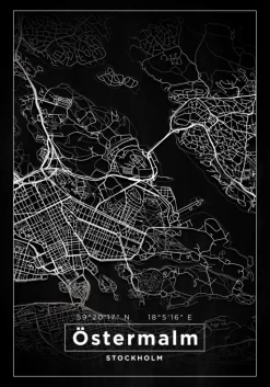 Kort - Östermalm - Sort Plakat (21x29.7 cm (A4))