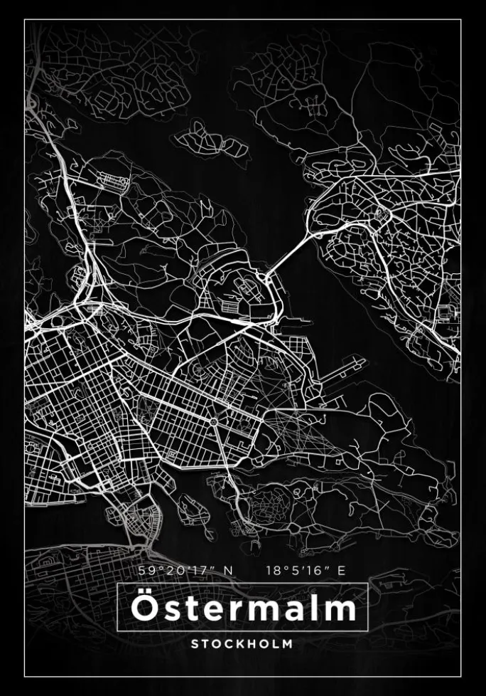 Kort - Östermalm - Sort Plakat (21x29.7 cm (A4))