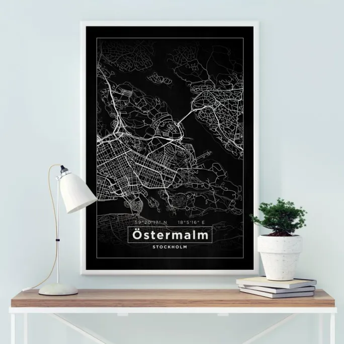 Kort - Östermalm - Sort Plakat (21x29.7 cm (A4))