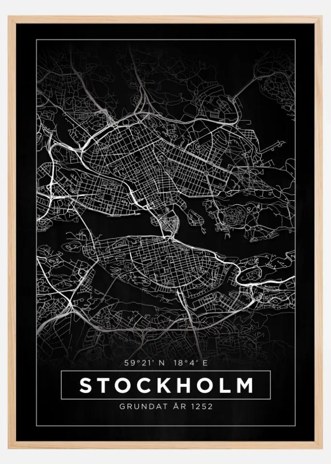 Kort - Stockholm - Sort Plakat (21x29.7 cm (A4))