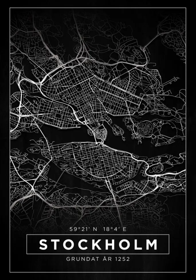 Kort - Stockholm - Sort Plakat (21x29.7 cm (A4))