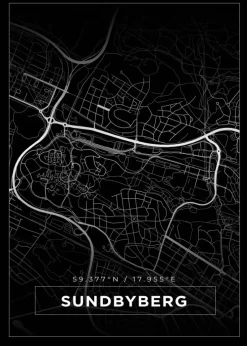 Kort - Sundbyberg - Sort Plakat (21x29.7 cm (A4))