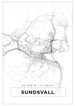 Kort - Sundsvall - Hvid Plakat (21x29.7 cm (A4))