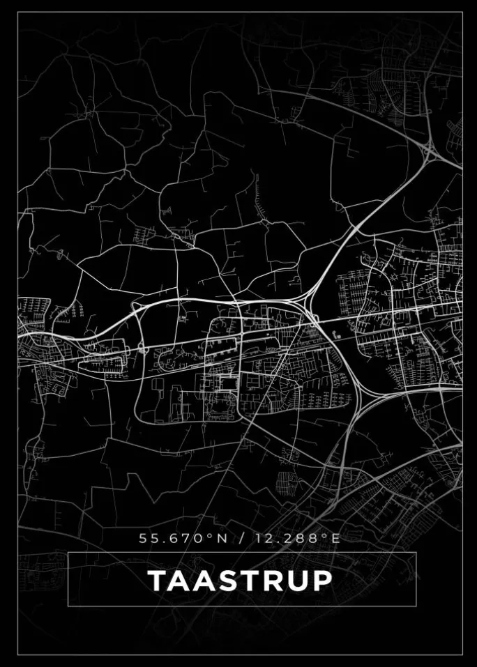 Kort - Taastrup - Sort Plakat (21x29.7 cm (A4))