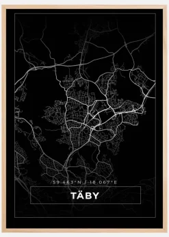 Kort - Täby - Sort Plakat (21x29.7 cm (A4))