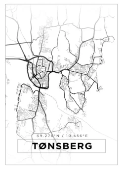 Kort - Tønsberg - Hvid Plakat (21x29.7 cm (A4))