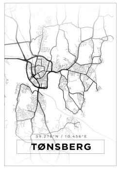 Kort - Tønsberg - Hvid Plakat (21x29.7 cm (A4))