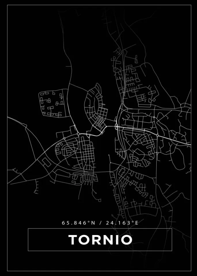 Kort - Tornio - Sort Plakat (21x29.7 cm (A4))