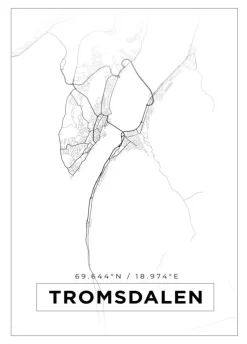 Kort - Tromsdalen - Hvid Plakat (21x29.7 cm (A4))