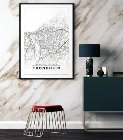 Kort - Trondheim - Hvid Plakat (21x29.7 cm (A4))