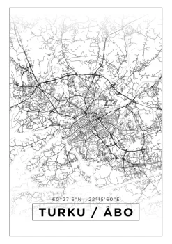 Kort - Turku / Åbo - Hvid Plakat (21x29.7 cm (A4))