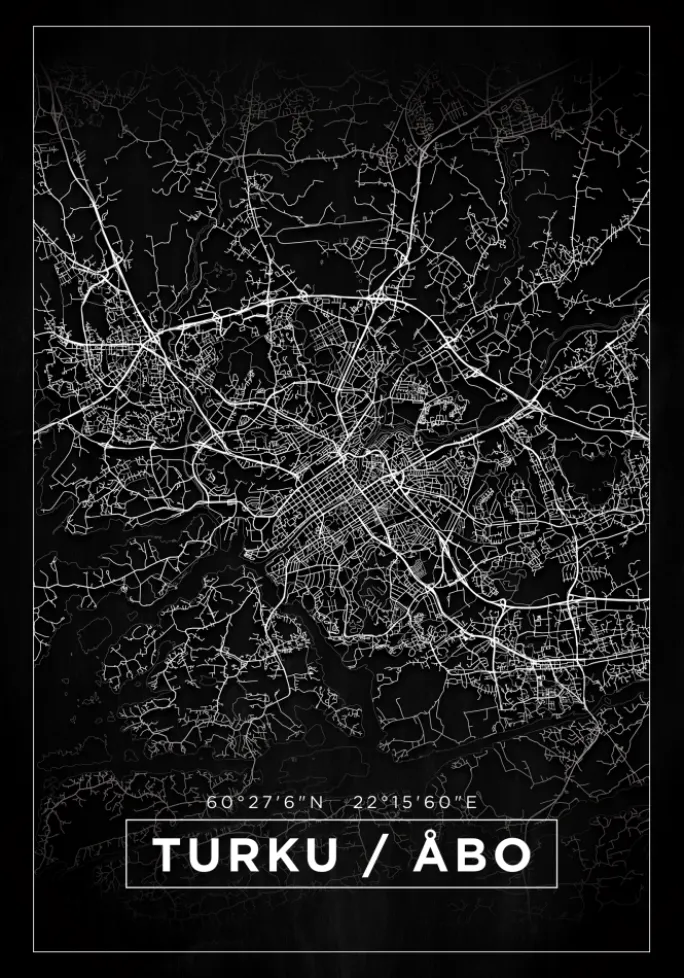 Kort - Turku / Åbo - Sort Plakat (21x29.7 cm (A4))