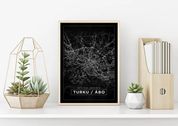 Kort - Turku / Åbo - Sort Plakat (21x29.7 cm (A4))