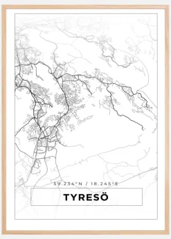 Kort - Tyresö - Hvid Plakat (21x29.7 cm (A4))