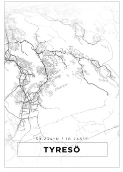 Kort - Tyresö - Hvid Plakat (21x29.7 cm (A4))