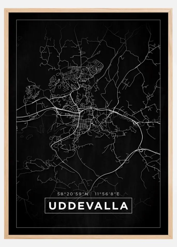 Kort - Uddevalla - Sort Plakat (21x29.7 cm (A4))