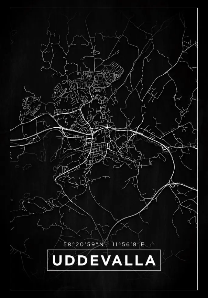 Kort - Uddevalla - Sort Plakat (21x29.7 cm (A4))