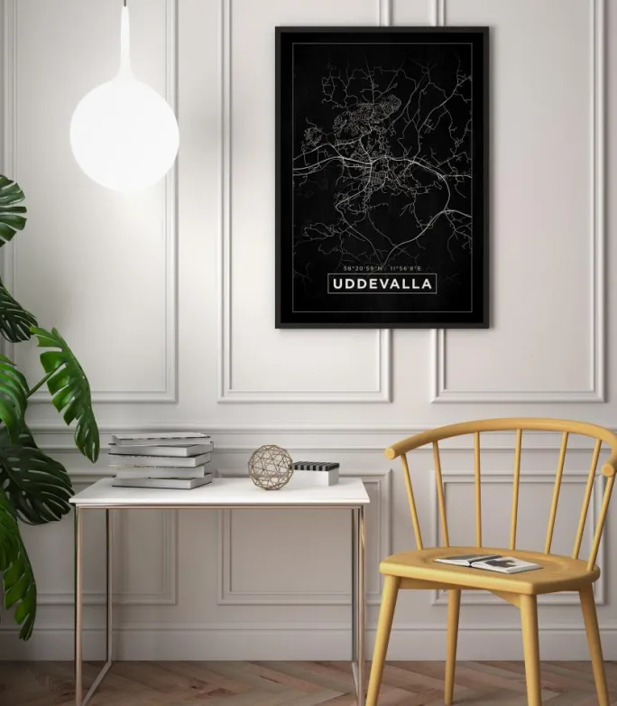Kort - Uddevalla - Sort Plakat (21x29.7 cm (A4))