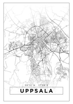 Kort - Uppsala - Hvid Plakat (21x29.7 cm (A4))
