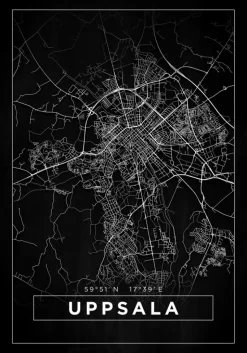 Kort - Uppsala - Sort Plakat (21x29.7 cm (A4))