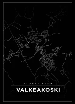 Kort - Valkeakoski - Sort Plakat (21x29.7 cm (A4))