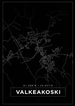 Kort - Valkeakoski - Sort Plakat (21x29.7 cm (A4))