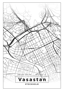 Kort - Vasastan - Hvid Plakat (21x29.7 cm (A4))