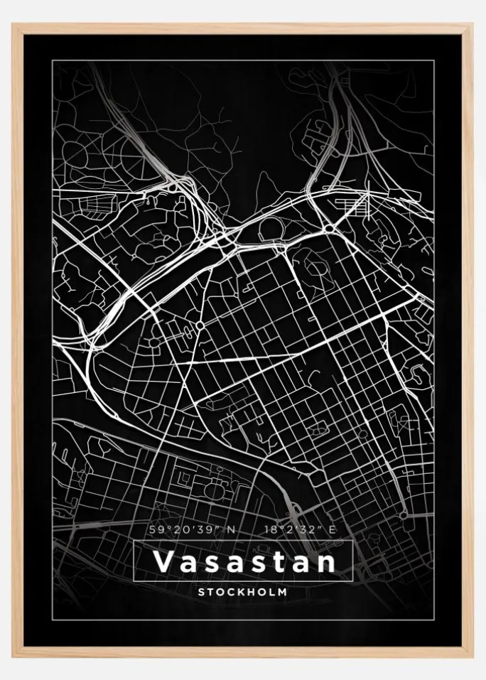 Kort - Vasastan - Sort Plakat (21x29.7 cm (A4))