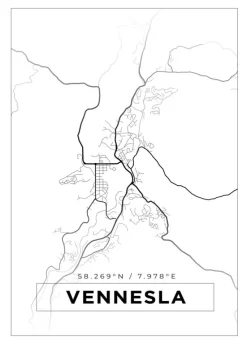 Kort - Vennesla - Hvid Plakat (21x29.7 cm (A4))