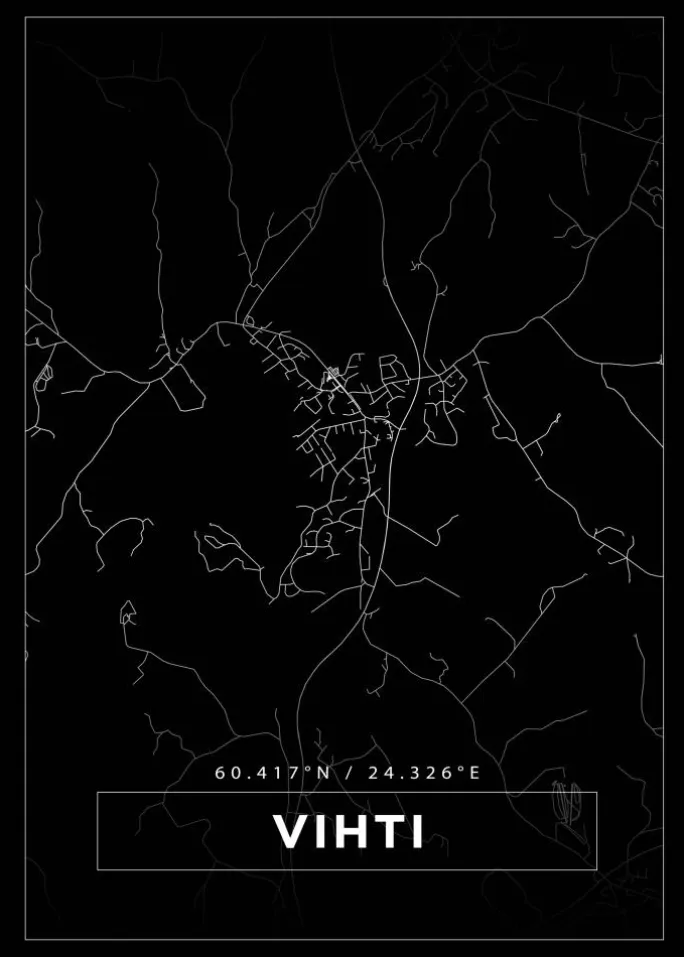 Kort - Vihti - Sort Plakat (21x29.7 cm (A4))