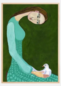 Lady sitting with white dove bird woman Plakat (21x29.7 cm (A4))