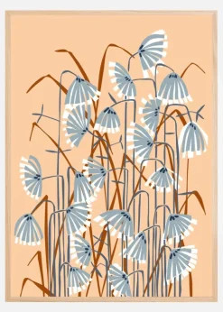 Linocut flower meadow peach fuzz Plakat (21x29.7 cm (A4))