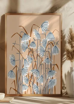 Linocut flower meadow peach fuzz Plakat (21x29.7 cm (A4))