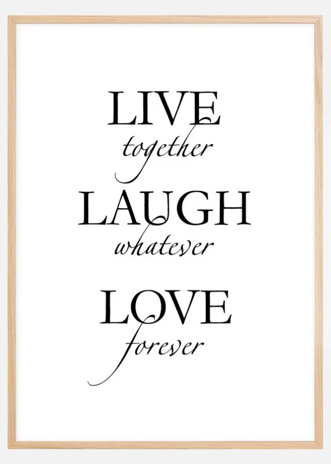 Live, laugh, love - Sort Plakat (30x40 cm)