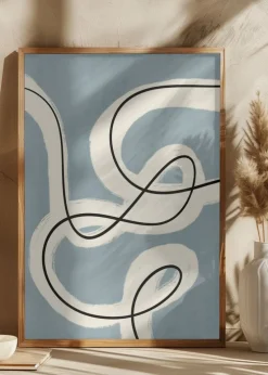 Minimalist line art in blue grey Plakat (21x29.7 cm (A4))