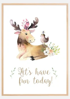 Moose with flowers Plakat (21x29.7 cm (A4))