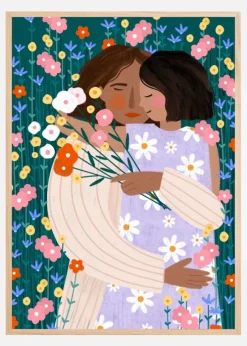Mother and Daughter in wildflower garden Plakat (21x29.7 cm (A4))