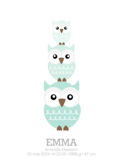 Owls Birth Poster II Green (21x29,7 cm (A4))