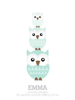 Owls Birth Poster II Green (21x29,7 cm (A4))