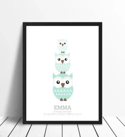 Owls Birth Poster II Green (21x29,7 cm (A4))