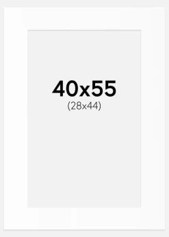Passepartout Hvid Standard (Hvid kerne) 40x55 cm (28x44)